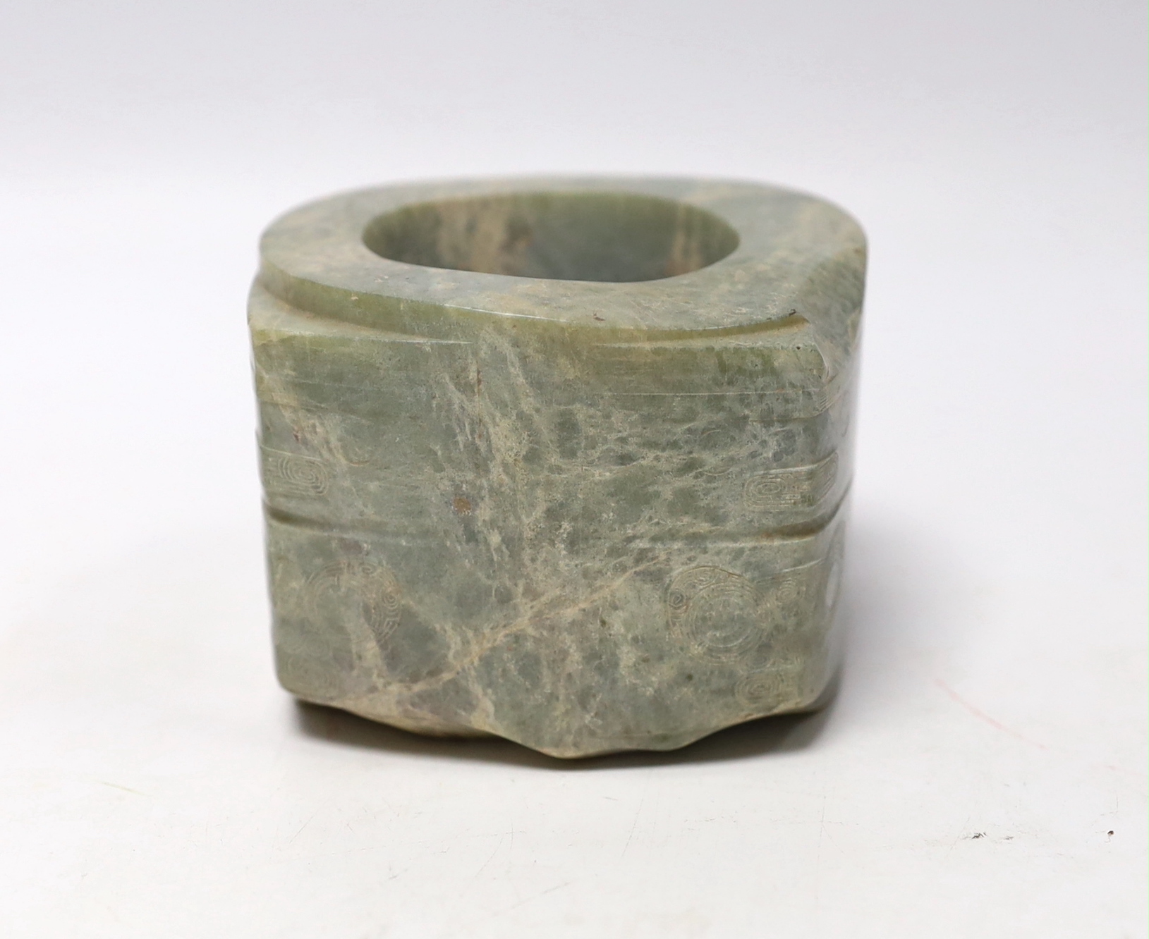 A Chinese jade cong, in a case, 6cm high